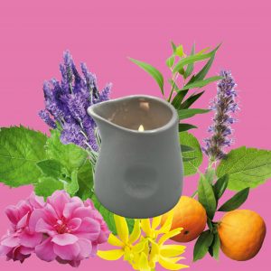 Bougie de massage – Lavande, Menthe poivrée, Eucalyptus, Mandarine rouge, Géranium rosat, Ylang-ylang & Patchouli